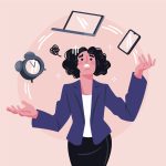 Woman juggling tasks